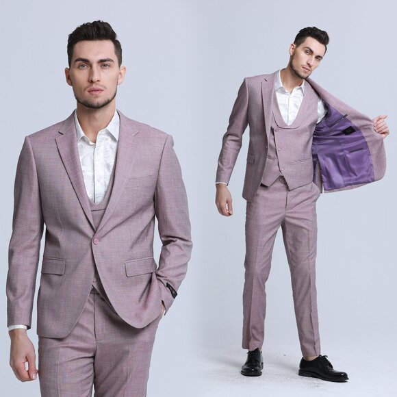 MANZINI PURPLE LABEL 2-Piece Tailored-Fit Men's 4-Way Stretch Spandex Suit Black/Red
